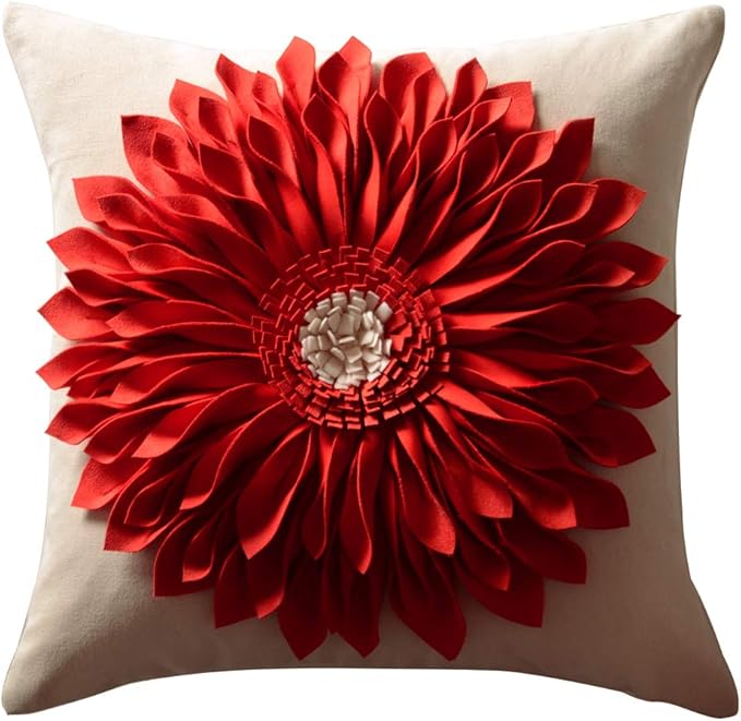 OiseauVoler Decorative 3D Sunflower Throw Pillow Covers Handmade Accent Pillowcases Cushion Covers for Home Sofa Car Bed Room Decor 18 x 18 Inch Reddish Orange