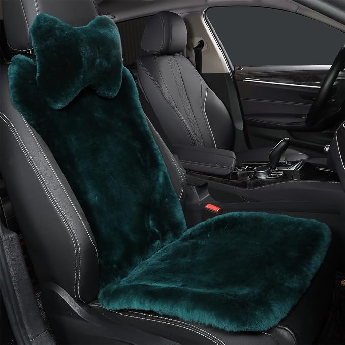 OGLAND Fluffy Fuzzy Fur Sheepskin Universal Car Seat Covers for Auto Cozy Seat Cushion Auto Accessories, 1 Front Seat (3 Pack Front, Alpine Green)