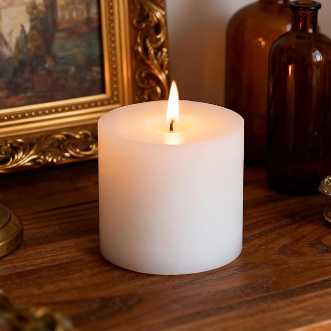 4x4 Inch White Pillar Candles, 2 Packs, 200-Hours Long Burning Time Totally, Unscented Large White Candles for Mantel Decor, Home Holiday Table Decor, Smokeless & Dripless
