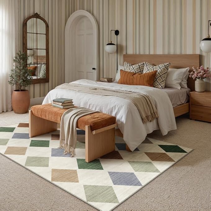 PureCozy 6x9 Checkered Area Rugs for Living Room Machine Washable Modern Soft Large Rug Non-Slip Low Pile Accent Indoor Office Carpet for Bedroom Dining Room Nursery Classroom