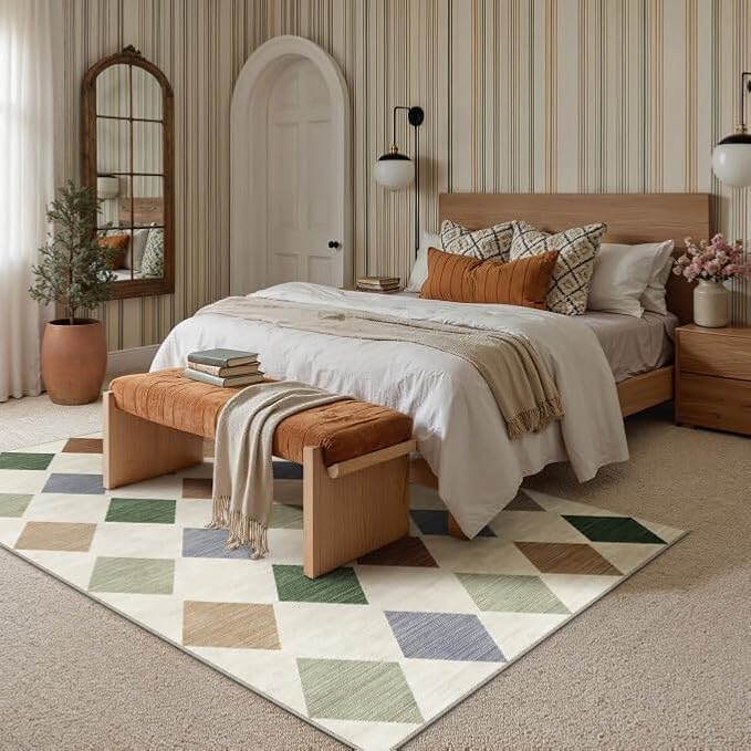 PureCozy 9x12 Checkered Area Rugs for Living Room Machine Washable Modern Soft Large Rug Non-Slip Low Pile Accent Indoor Office Carpet for Bedroom Dining Room Nursery Classroom