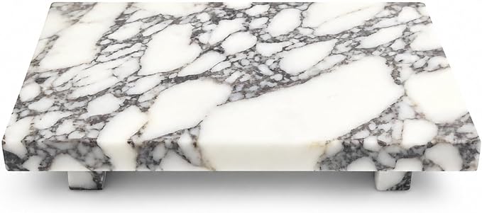 Marble Pedestal Tray for Perfume, Jewelry & Vanity Organizers | 9.84 in Calacatta Viola Stone Decorative Tray for Bathroom Counter Decor and Dresser Display