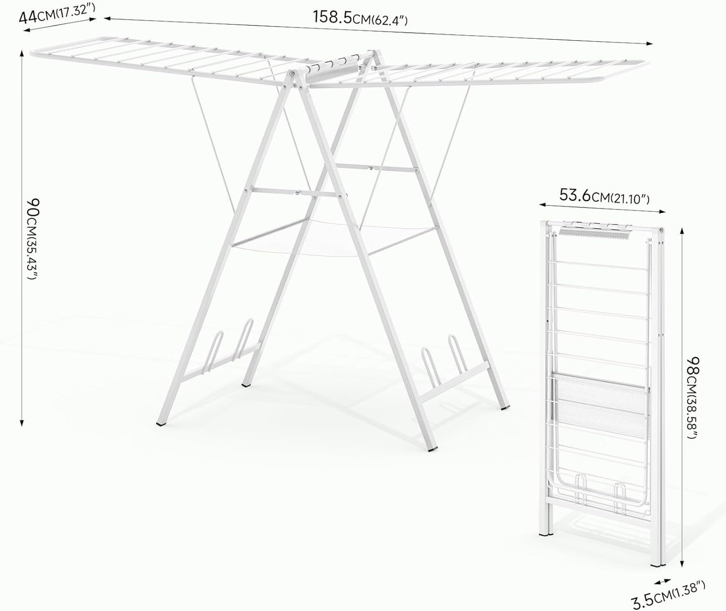 APEXCHASER Drying Rack for Clothing Foldable, Metal Laundry Rack Collapsible, Ultra Thin Gullwing Clothes Airer with Adjustable Height for Towel Baby Clothes Indoor Outdoor Laundry Room, White