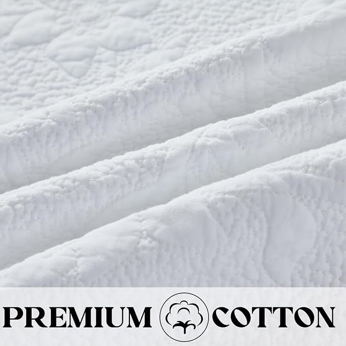 Brandream White Ruffle Quilted Throw Blanket Cotton Throws for Bed Couch Daybed 47 X 60 Inch Decorative Blankets