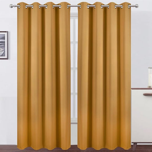 LEMOMO Blackout Curtains 52 x 84 inches Long Mustard Yellow Curtains Set of 2 Panels Thermal Insulated Room Darkening Curtains for Bedroom