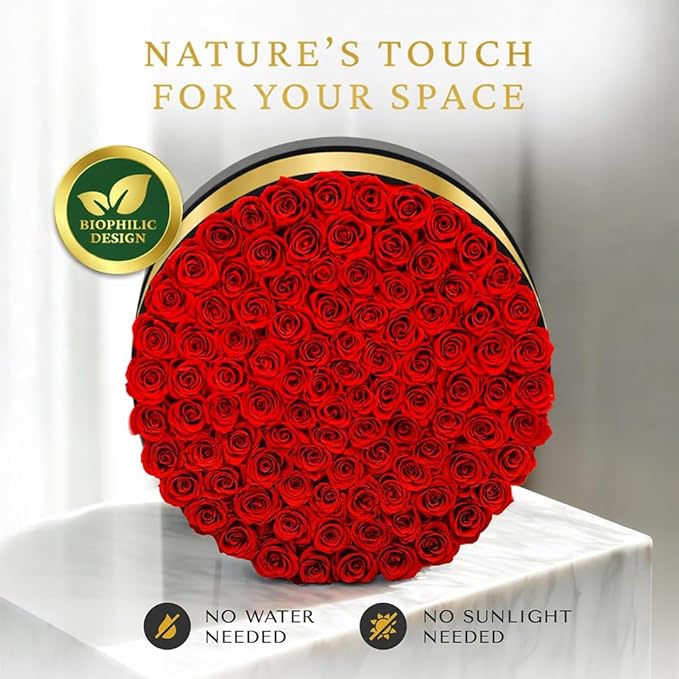 100 Petite Preserved Roses, Large Round Shaped Box, Real Forever Roses Last 1+ Year, Romantic Gift for Women, Wife, Girlfriend, Mother’s Day, Birthday, Anniversary, Valentine’s Day
