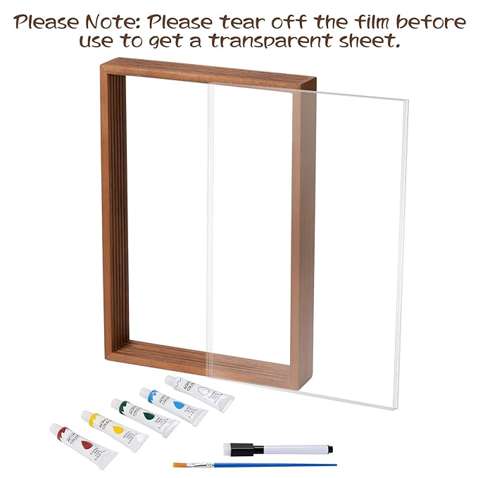 Family Handprint Kit - Gifts for New Parents, Adoption Gifts, Create Lasting DIY Craft Keepsake Wooden Frame -Includes 5 Paint Colors - Transparent Sheets (Brown)