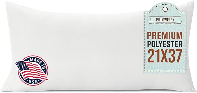 Pillowflex Premium Polyester Throw Pillow Insert - 21x37 - Ultra Soft Large Rectangle Throw Pillow, Couch Sham, Lumbar, Back, Sofa - Machine Washable - Decorative Accent Form - 1 Soft Pillow