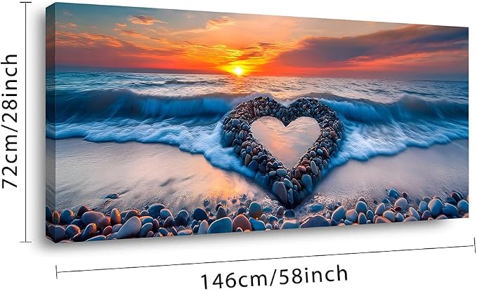 Ggaafet Romantic Love Beach Wall Art for Living Room Canvas Painting Prints Romance Sunset Blue Sandbeach Art Deco Modern Artwork Office Bedroom Family Room Decor Extra Large