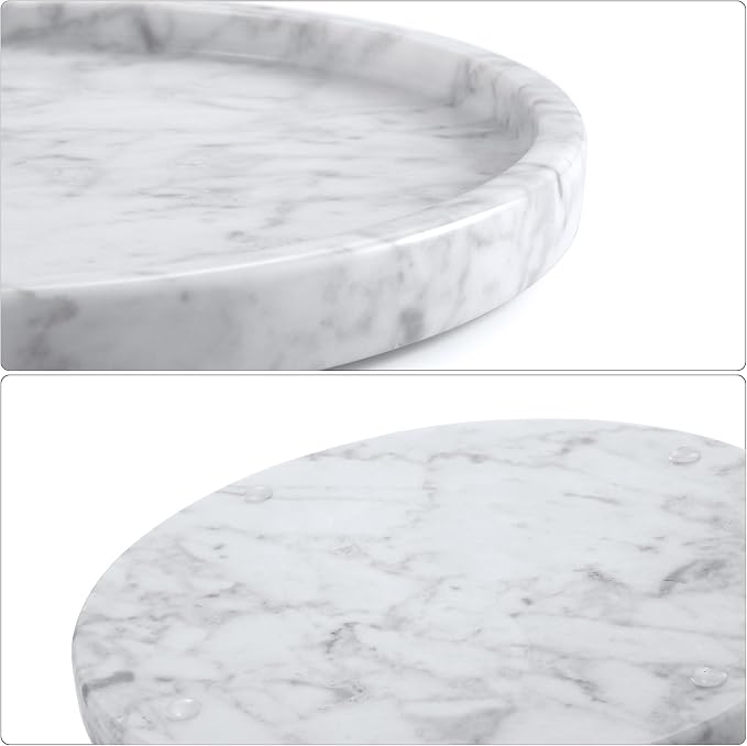 Decorative Round Marble Tray,8 Inches Diameter, Natural White Stone Vanity Organizer