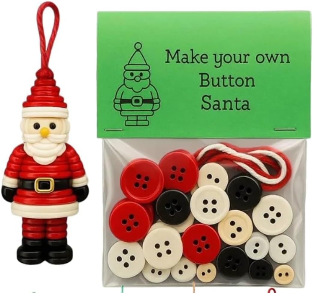 DIY Christmas Button Ornament Making Set - Snowman/Santa/Angel, Fun Holiday Craft Kit for All Ages, Ideal Xmas Tree Hanging Decor & Festive Gifts (30 pcs-B)