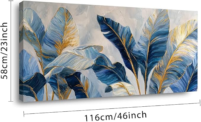 Ggaafet Navy Blue Leaves Wall Art for Living Room Canvas Painting Prints Botanical Boho Abstract Gold Leaf Art Deco Modern Artwork Office Bedroom Family Dining Room Decor Large