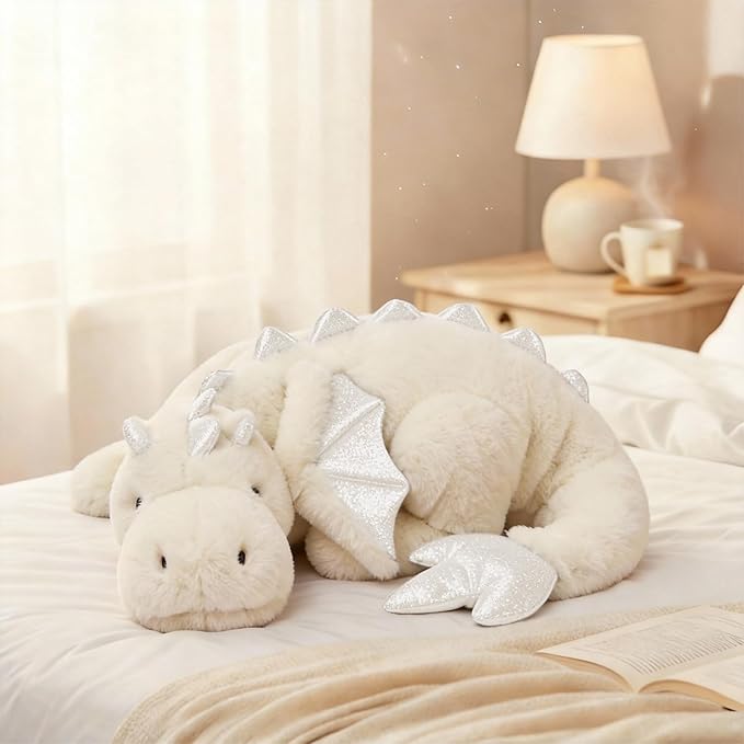 ARELUX Large 36in Cute Dragon Stuffed Animals Plush Toy Soft White Pterosaur Plushie Giant Fuzzy Dinosaur Pillow Plushies with Wings Cuddly for Friends Family Member