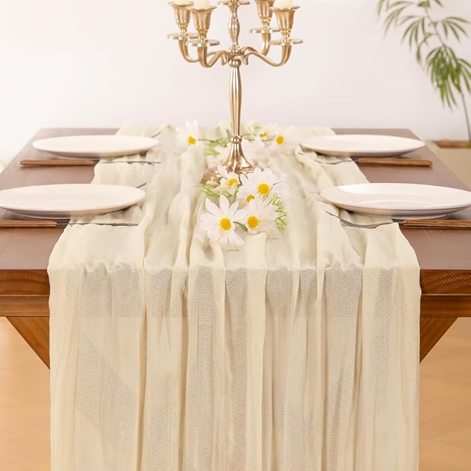 Socomi Beige Cheesecloth Table Runner Easter Spring Boho Rustic Gauze 120 inch 10FT Cheese Cloth Runner for Wedding Party Baby Shower Birthday Home Decor Holiday Decorations