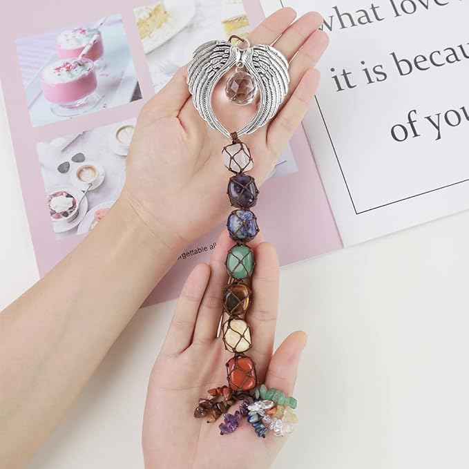 Anjiucc Handmade Crystal Window Car Hanging Ornaments 7 Chakra Home Decoration Feng Shui Ornament Yoga Meditation Car Decoration (Angel)
