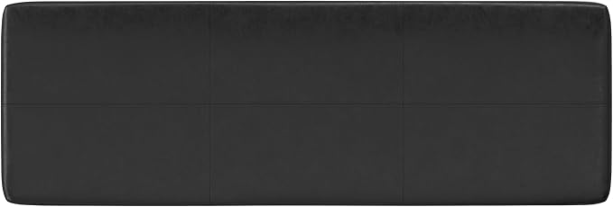 SIMPLIHOME Carlson Ottoman Bench - 45 inch Wide Upholstered Vegan Leather Rectangle Ottoman in Distressed Black, Mid Century Modern Bench for Bedroom, Entryway or Living Room with Padded Seat