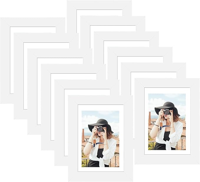 Picrit 4x6 Picture Frame Set of 12, Display 3.5x5 with Mat or 4x6 without Mat, Photo Frames for Wall Mounting or Table Top Display, White