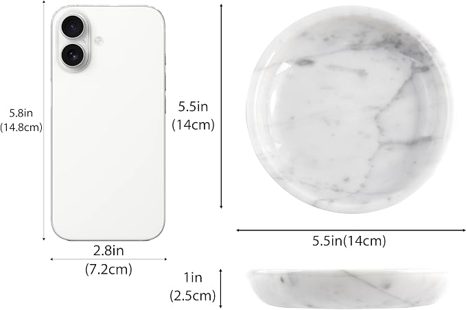 Small Natural Marble Jewelry Tray Key Plate Holder Dish Trinket Decor Catch All Bowl for Ring Earring Stone Gift for Women Daugther,Bianco Carrara White,5.5"