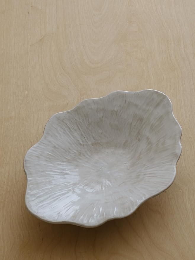 WENSHUO Stoneware Fruit Bowl for Kitchen Counter,Large Decorative Bowls for Home Decor,Handmade Perfect Centerpiece for Table, Island,or Counter,Veil Grey Color Reactive Glaze 13.5" L × 10" W