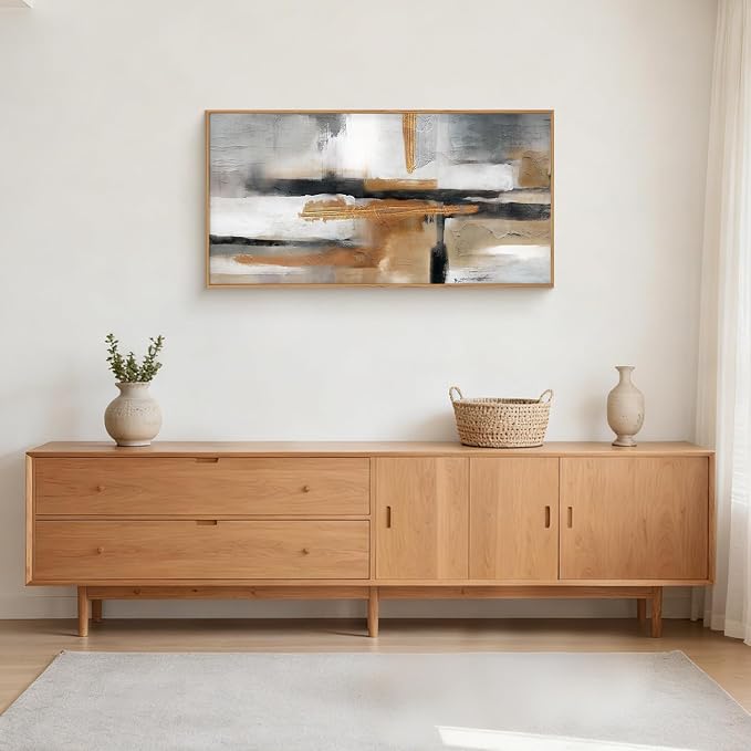 Modern Abstract Framed Canvas Wall Art Set, Neutral Textured Wall Decor, Boho Minimalist Gold and Gray Wall Painting for Living Room, Bedroom, Dining Room, Office-20 x40 x1