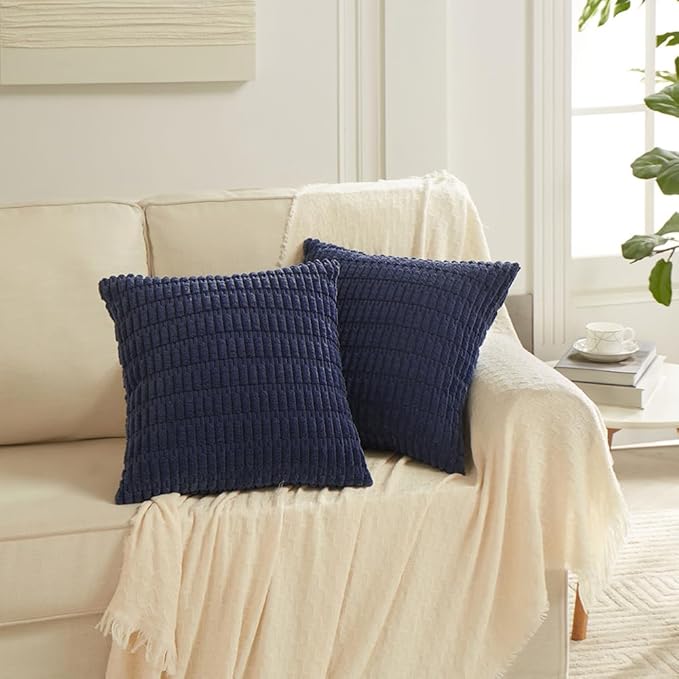 Fancy Homi 4 Packs Decorative Throw Pillow Covers for Living Room Couch Bed, Modern Farmhouse Boho Home Décor Accent Cushion Case, 26" x 26" (Pack of 4), Navy Blue