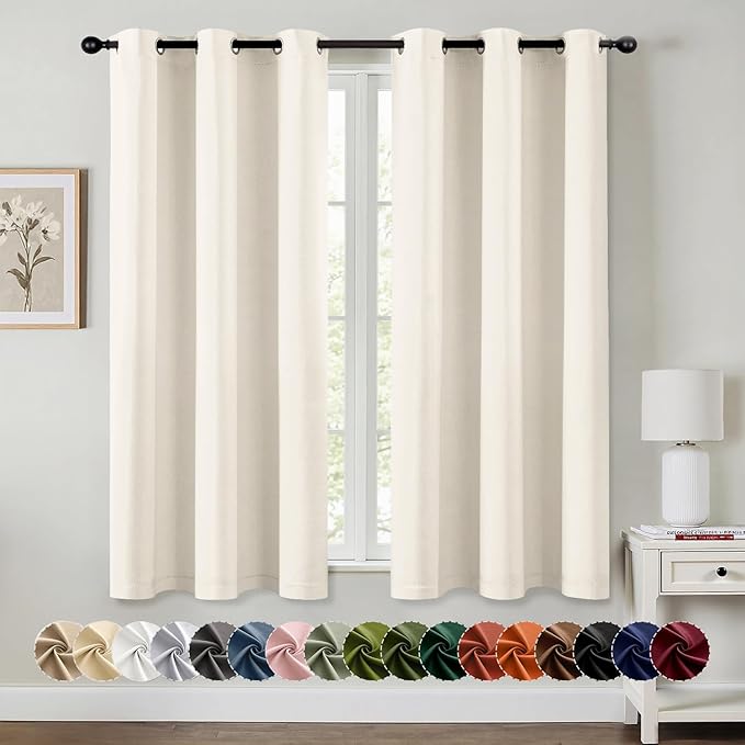 MIULEE Beige White Blackout Curtains for Bedroom Living Room 54 Inches Long 2 Panels, Thermal Insulated Room Darkening Drapes Solid Grommet Noise Reduction Light Blocking Window Treatments 40x54 Inch