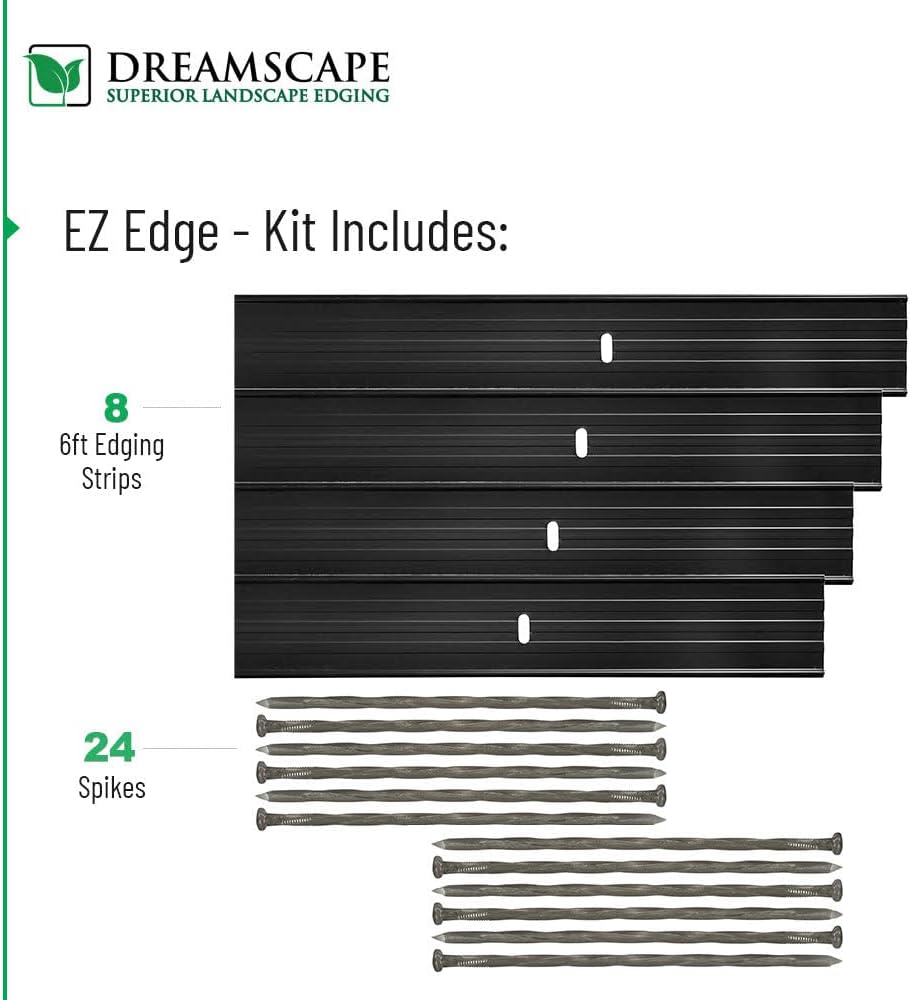 Dreamscape E-Z Edge Aluminum Landscape Edging - 8 Strips, 6ft Each (48ft Total), Mill Finish (Natural Aluminum) - Professional Quality Landscaping Border, Metal Divider for Lawn, Garden, Flowerbed…