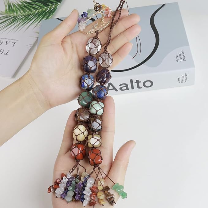 Anjiucc 7 Chakra Stone Healing Crystal Tree of Life Wall Hanging Home Interior Decoration，Window Decoration，Yoga Meditation