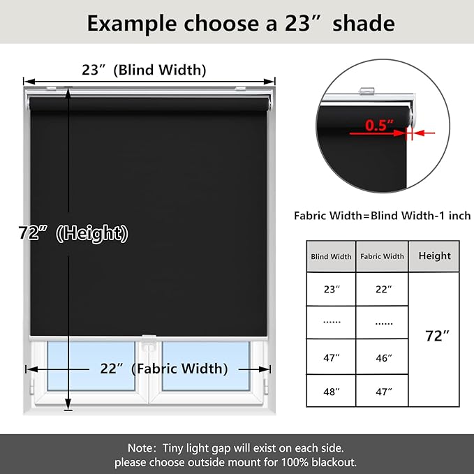 AOSKY Cordless Roller Shades Blackout Blinds for Windows Room Darkening Rolled Up Shades with Spring System, UV Protection Window Shades Door Blinds for Home and Office (36" W x 72" H, Black)