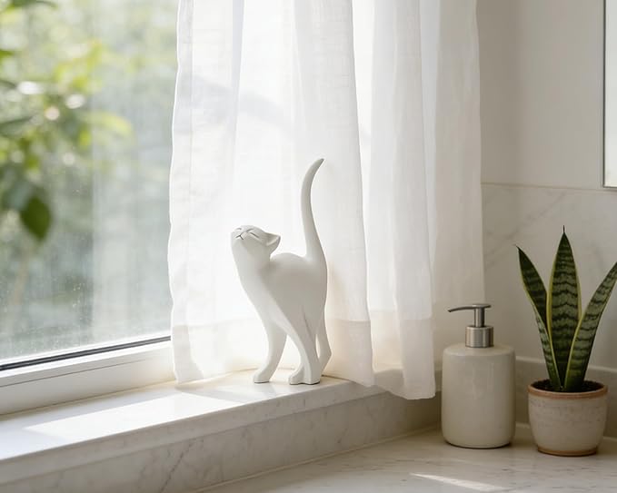 White Cat Statue Modern Abstract, Home Office Shelf Decor, 7-Inch Vibrant Assorted Colors, Easy to Match Any Decor Style