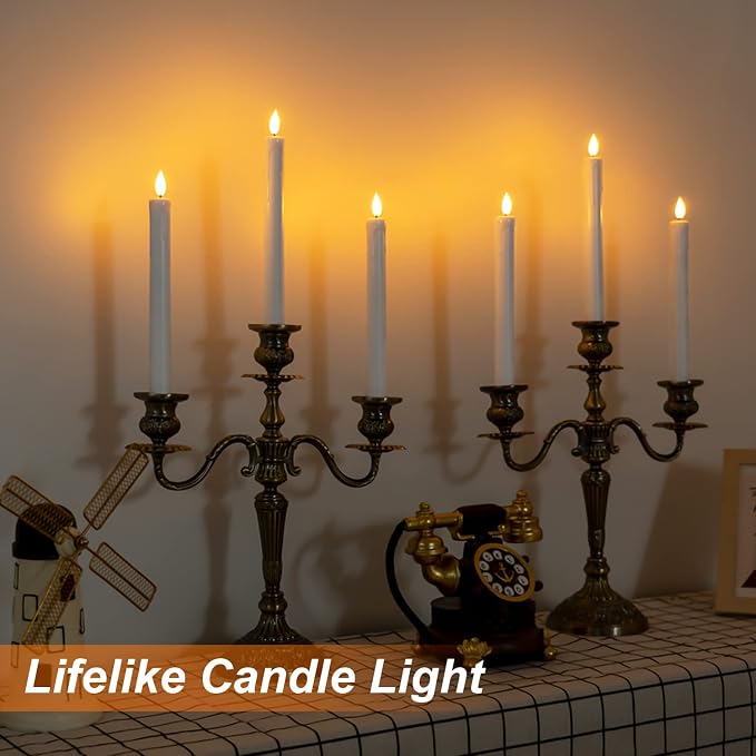 Homemory 3 Pcs Flameless Taper Candles with Remote Timer Dimmer, 9.6" White Flickering Candlesticks Battery Operated, Realistic Plastic LED Candles for Fireplace Wedding Seasonal Indoor Decorations