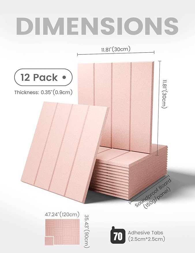 Fluxynara Felt Bulletin Board Tiles Large 48" x 36" Cork Board Alternative-12 Pack with 70 Adhesive Tabs, Thick Slat Wall Panels for Office Decor, Push Pin Board Wall Organizer Alternative -Pink