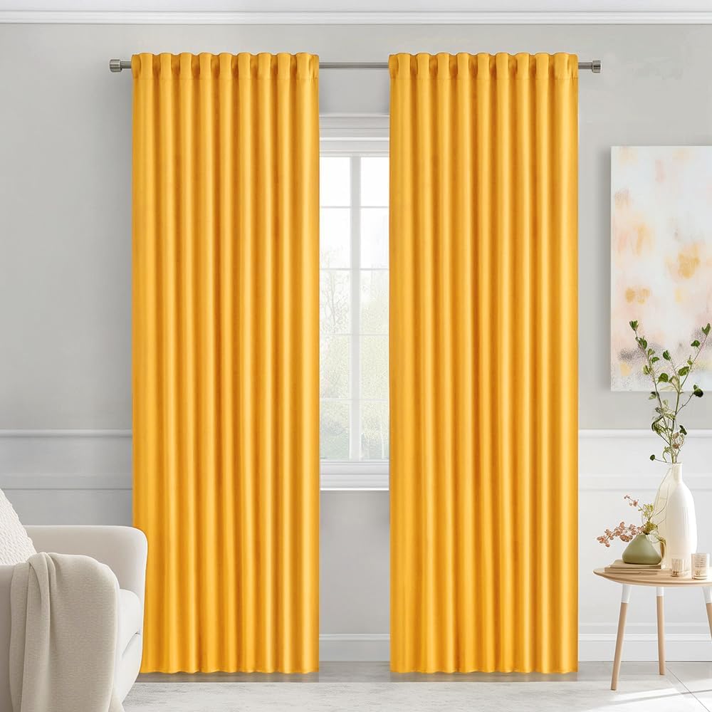 MIULEE Yellow Back Tab Blackout Curtains 90 Inches Long 2 Panels Set for Living Room Bedroom Privacy, Rod Pocket/Pinch Pleat Thermal Insulated Room Darkening Pleated Light Blocking Drapes