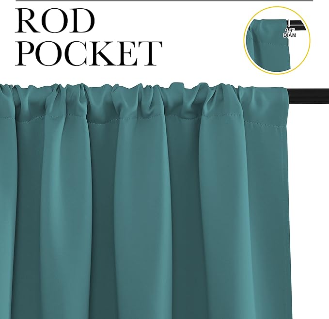 NICETOWN Bedroom Window Curtain Panels, Sea Teal, 2 Panels, 62 in x 72 in (W x L), Window Treatment Thermal Insulated Rod Pocket Room Darkening Curtains/Drapes for Patio Door