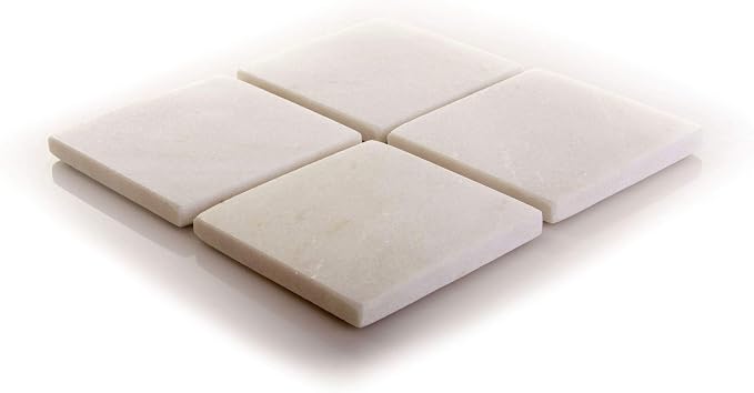 Coaster Set, Premium Marble Coasters, Double-Polished Multi-functional Drink Coasters, 100% Natural Marble Stone (6, White Marble - Square)