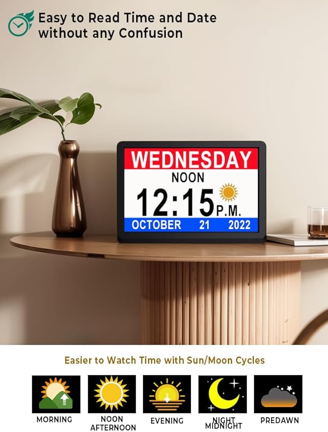 Upgraded 11.5" Large Clock with Voice Talking Date and Time, 27 Alarms Custom Reminders, Sleep Trainer, Large Number, Auto DST, 10 Levels Night Dimmer, Digital Calendar Clock for Elderly, with Remote