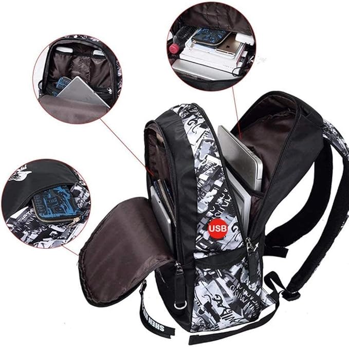 Asge School Backpack for Boys Print Backpack Teenagers Nylon Large School Bag Outdoor Reflective Daypack