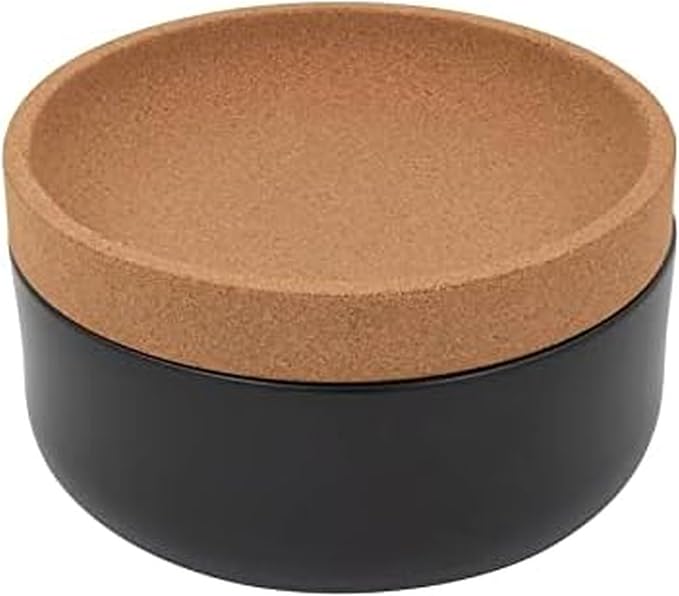 Kamenstein Ceramic and Cork Large Breathable Produce Bowl with Lid to Naturally Extend Produce Freshness, Natural Cork and Black Ceramic