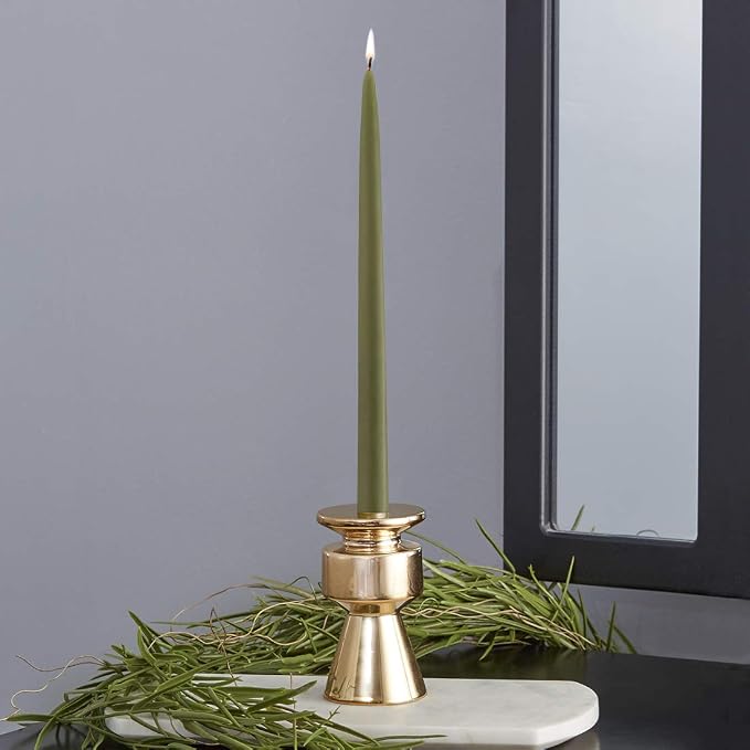 Root Candles 12-Count Unscented Taper Candles Smooth Hand-Dipped Dripless Beeswax Enhanced Boxed Candle Set, 12-Inch, Dark Olive