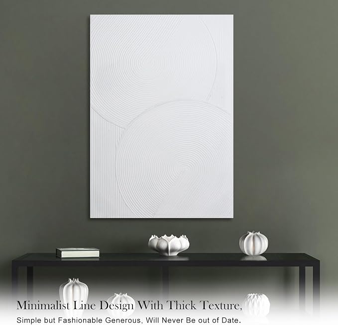 Zessonic White Boho Abstract Wall Art - 3D Minimalist Line Hand Painting for Boho Decor, 28" x 40" Artwork for Living Room, Bedroom, Home Office