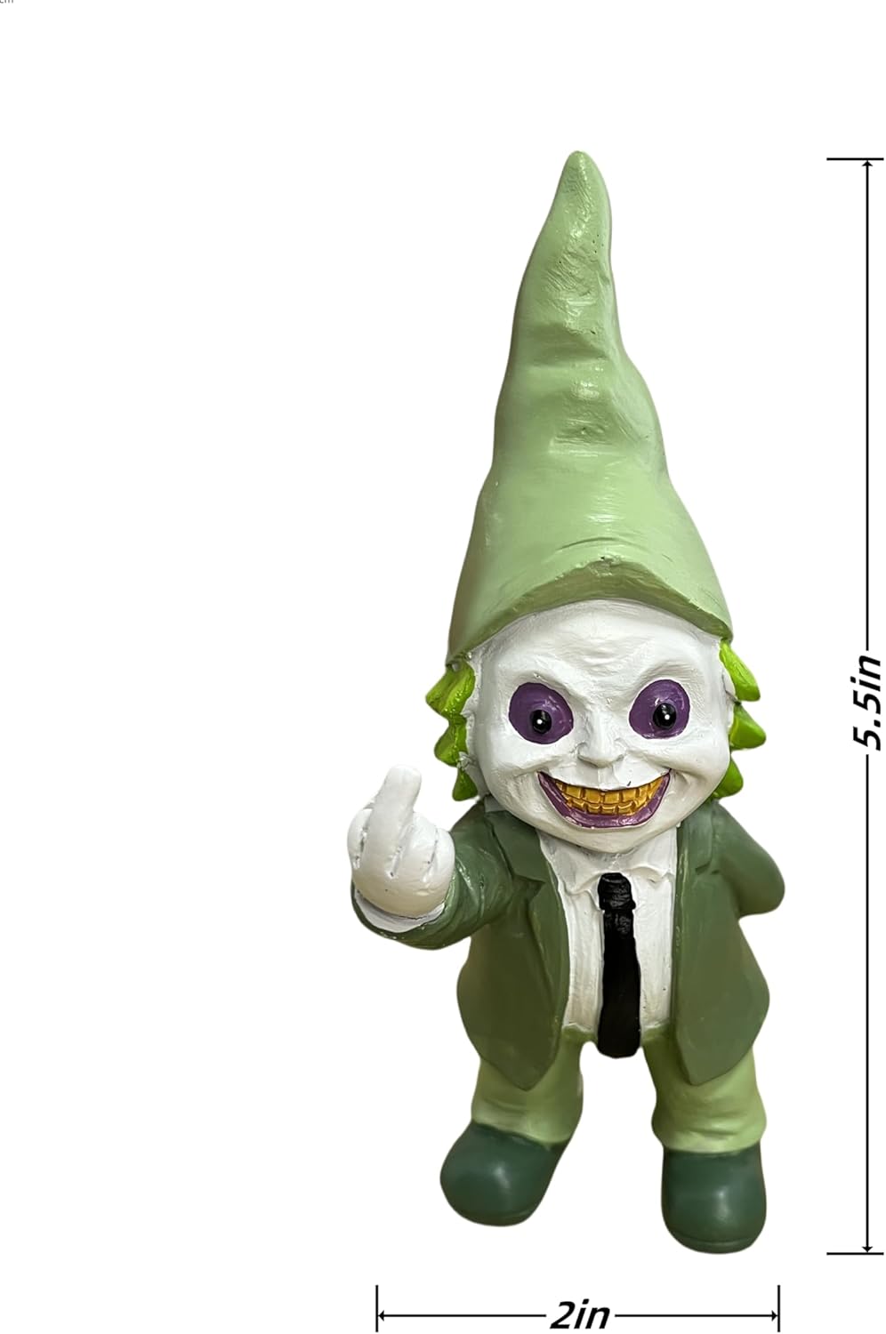 Middle Finger Decor Statue Horror Movie Gnome Creepy Outdoor Halloween Decor, Resin Garden Dwarf Sculpture for Haunted House Lawn Decoration (5.5in, Green)