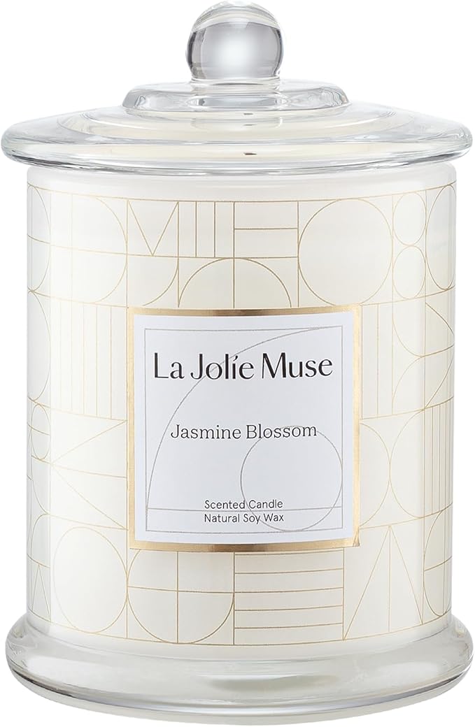 LA JOLIE MUSE Jasmine Floral Scented Candles for Home, Natural Soy 70 Hrs | Luxury White Jar Candle, Clean Non Toxic, Decorative Candle for Candle Warmer, Gifts for Women & Mom, Floral Engaged Candles