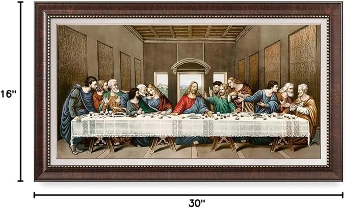 DECORARTS The Last Supper by Leonardo Da Vinci. Giclee Prints on Canvas with Matching Retro Style Brown Frame. Total Size w/Frame: 33x19, Ready to Hang.