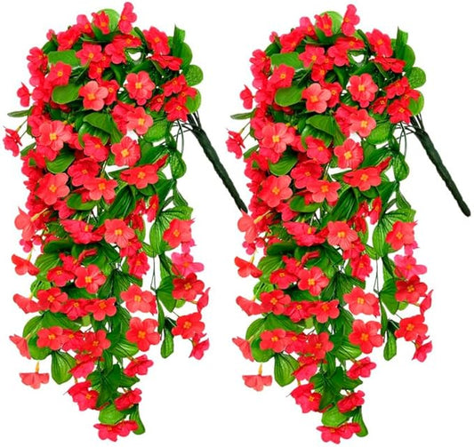 ZFProcess 2PCS Artificial Hanging Flowers, Fake Hanging Plants Violet Vines UV Resistant for Wall Home Room Garden Wedding Indoor Outdoor Spring Summer Decoration(Red)