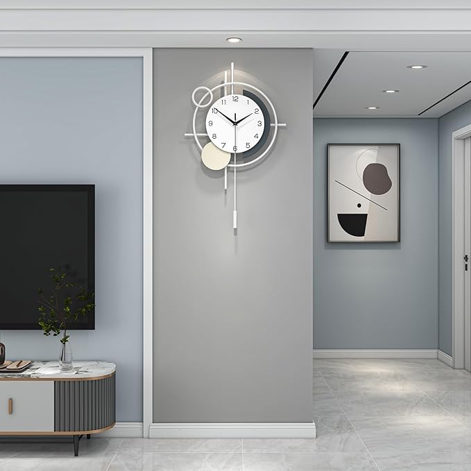 Decorative Wall Clock Silent Battery Operated Large Modern Wall Clock for Living Room Decor White Pendulum Clock for Bedroom, Office, Kitchen, Dining Room, Farmhouse, Indoor