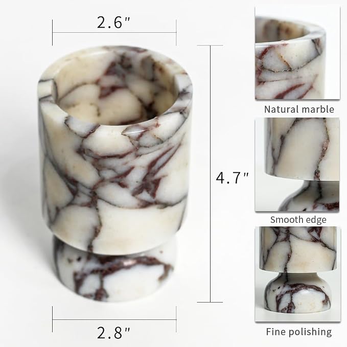 Vintage Marble Pillar Candle Holder, Natural Marble Candlestick Holder, French Centerpieces for Table, Elegant Marble Home Decor for Anniversary Weddings Valentine's Day