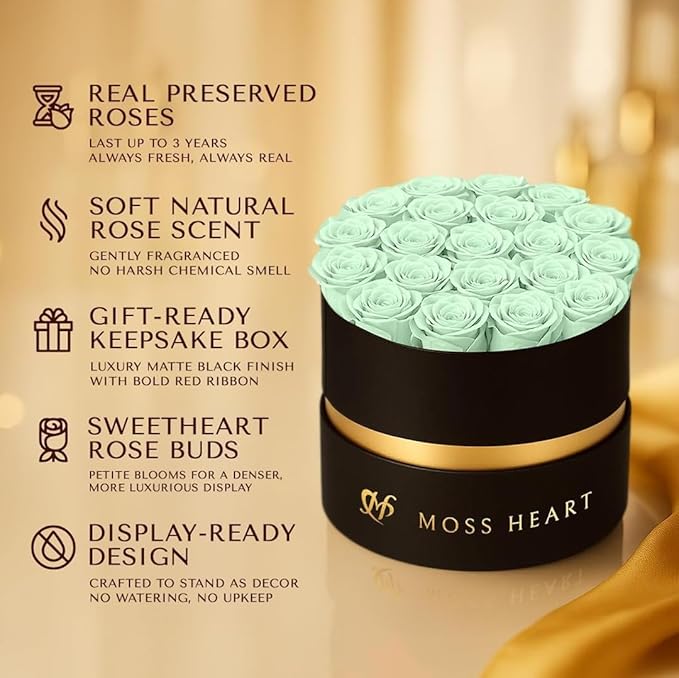 20 Mini Preserved Roses, Round Luxury Gift Box, Real Forever Roses Last 1+ Year, Premium Romantic Gift for Women, Wife, Girlfriend, Mother’s Day, Birthday, Anniversary, Valentine’s Day