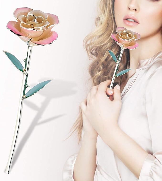Ejoyous Mothers Day Rose Gift for Mom, 24K Gold Dipped White Rose Forever Preserved Rose Flower with Crystal Stand for Valentine's Day, Christmas, Birthday, Anniversary