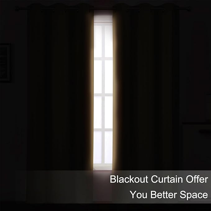 LEMOMO Blackout Curtains 66 x 84 inch/Natural Curtains Set of 2 Panels/Thermal Insulated Room Darkening Bedroom Curtains