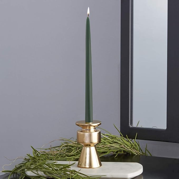 Root Candles 12-Count Unscented Taper Candles Smooth Hand-Dipped Dripless Beeswax Enhanced Boxed Candle Set, 12-Inch, Dark Green